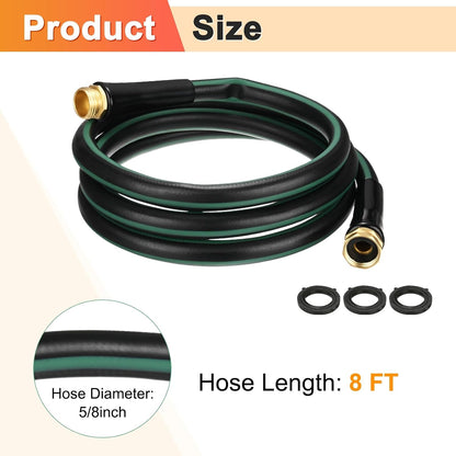Garden Hose 5/8 Inch x 8 FT, Flexible PVC Leader Hose, Leakproof Water Hose with Swivel Handle, Male to Female Fittings, Burst 600 PSI [Black Green]