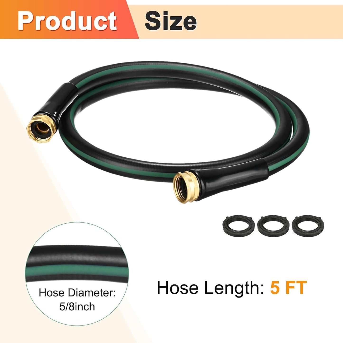 Garden Hose 5/8 Inch x 8 FT, Flexible PVC Leader Hose, Leakproof Water Hose with Swivel Handle, Male to Female Fittings, Burst 600 PSI [Black Green]