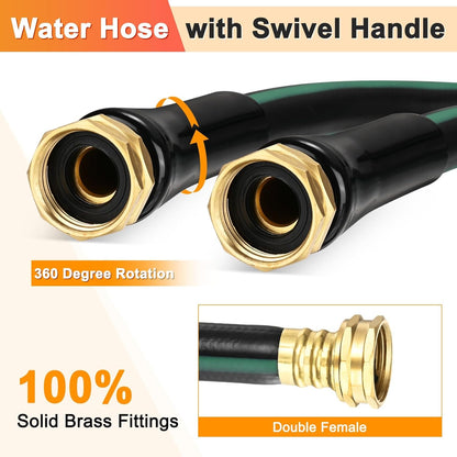 Garden Hose 5/8 Inch x 8 FT, Flexible PVC Leader Hose, Leakproof Water Hose with Swivel Handle, Male to Female Fittings, Burst 600 PSI [Black Green]