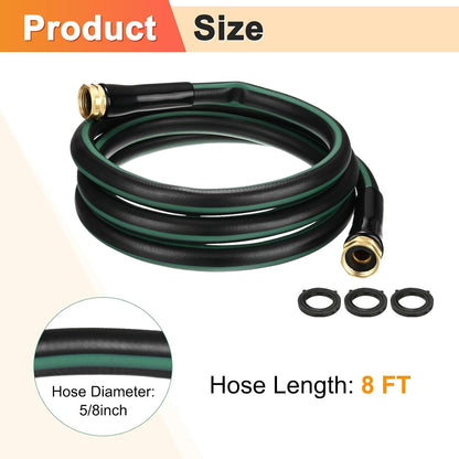 Garden Hose 5/8 Inch x 8 FT, Flexible PVC Leader Hose, Leakproof Water Hose with Swivel Handle, Male to Female Fittings, Burst 600 PSI [Black Green]