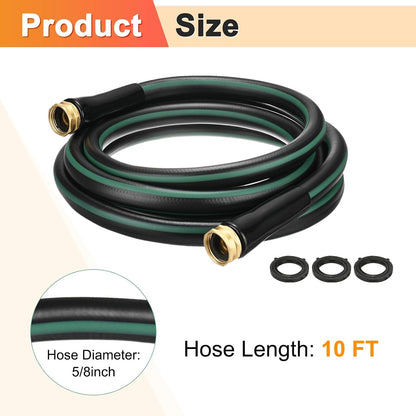 Garden Hose 5/8 Inch x 8 FT, Flexible PVC Leader Hose, Leakproof Water Hose with Swivel Handle, Male to Female Fittings, Burst 600 PSI [Black Green]
