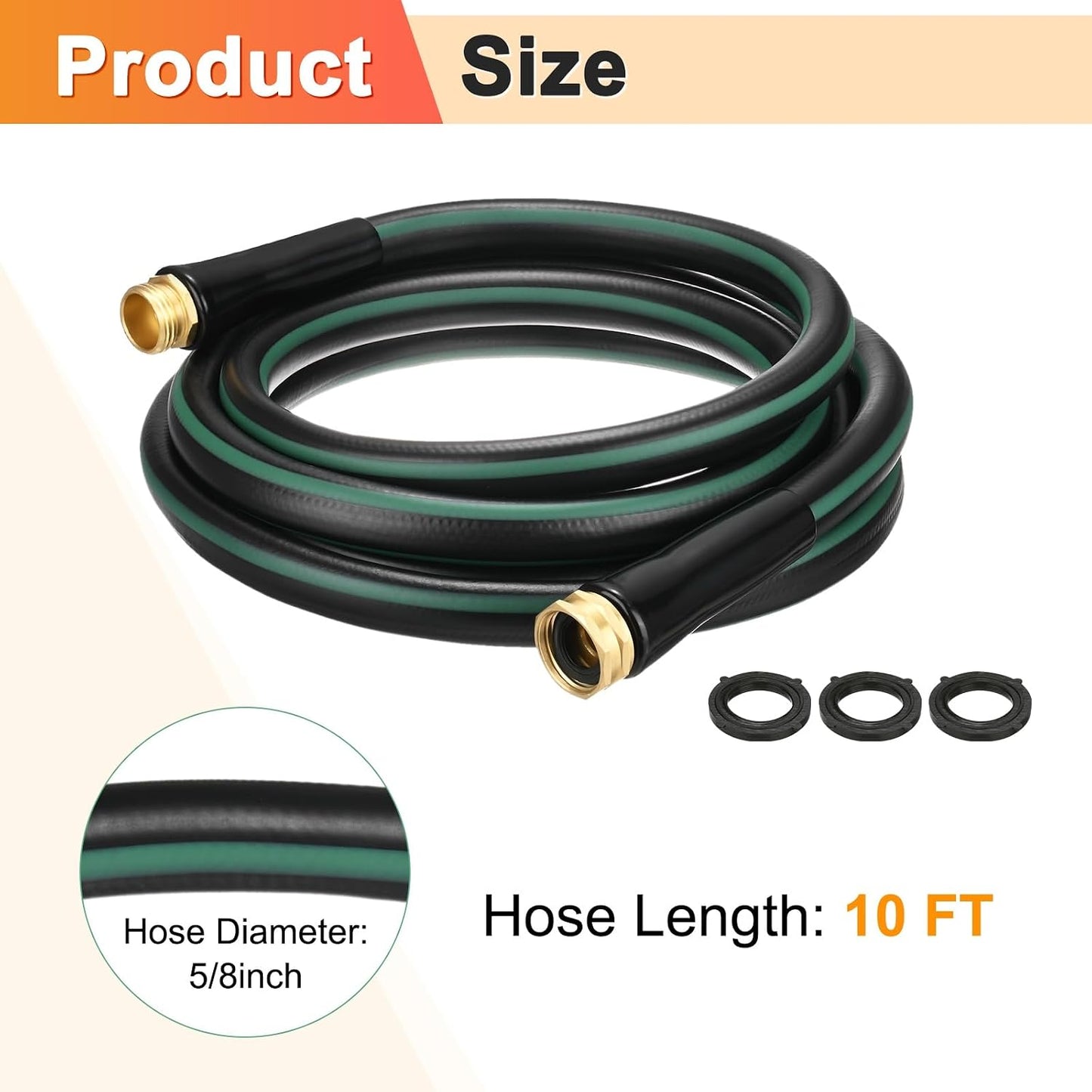 Garden Hose 5/8 Inch x 8 FT, Flexible PVC Leader Hose, Leakproof Water Hose with Swivel Handle, Male to Female Fittings, Burst 600 PSI [Black Green]