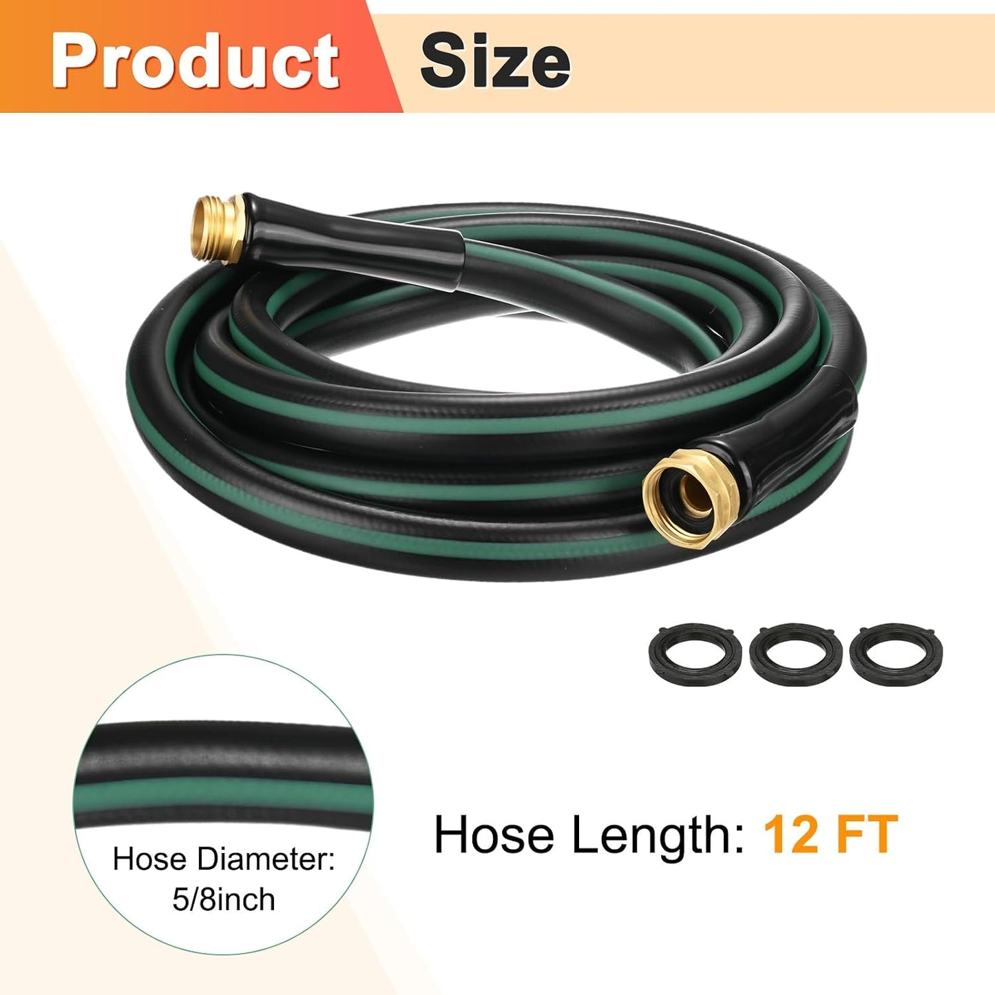 Garden Hose 5/8 Inch x 8 FT, Flexible PVC Leader Hose, Leakproof Water Hose with Swivel Handle, Male to Female Fittings, Burst 600 PSI [Black Green]