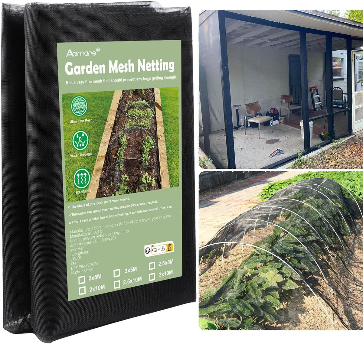 Thicker Garden Mesh Netting, 10’ x 33’ Ultra Fine Black Plant Row Covers for Vegetables Plants Fruits Flowers Protection, Nano PPT, Shading Rate 30%