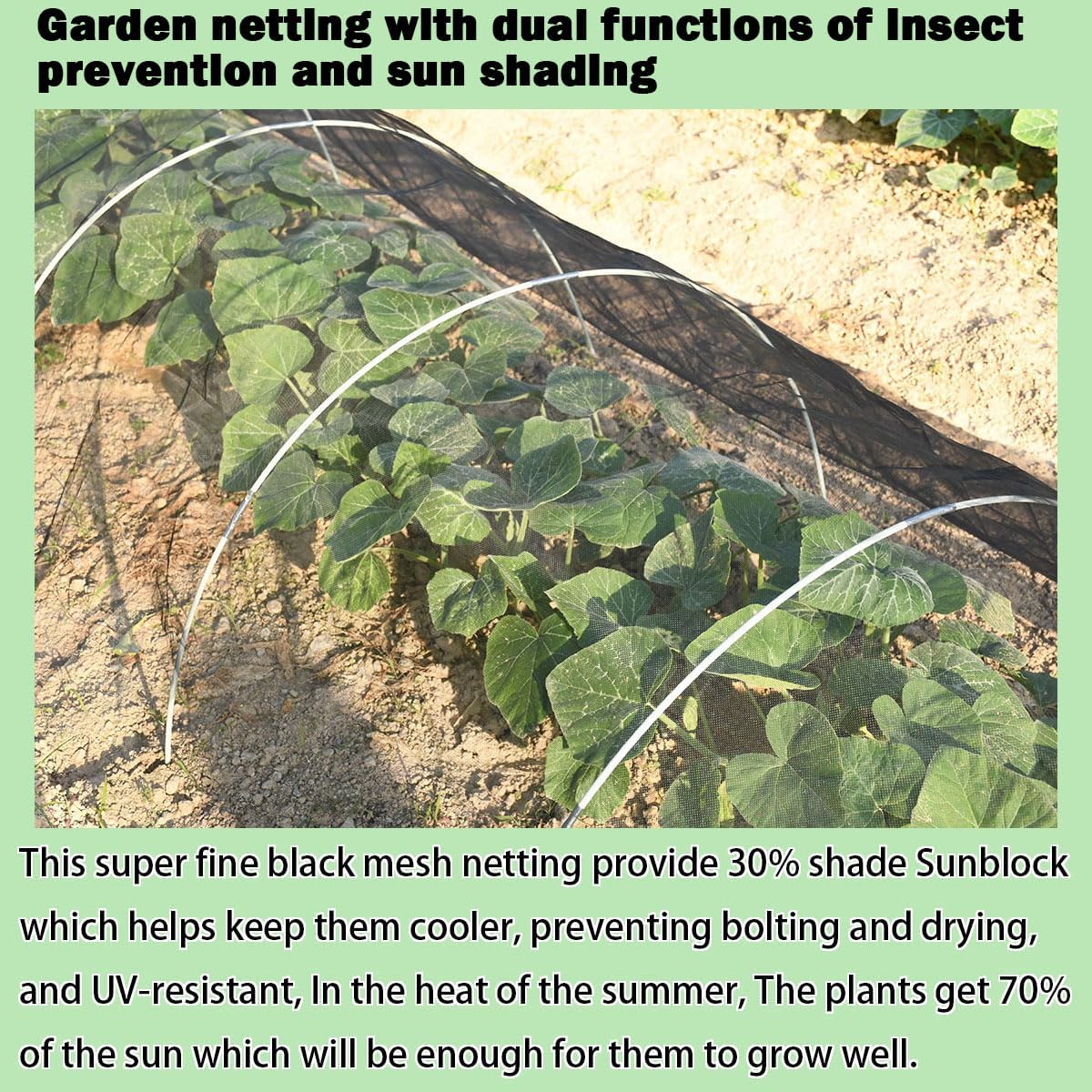 Thicker Garden Mesh Netting, 10’ x 33’ Ultra Fine Black Plant Row Covers for Vegetables Plants Fruits Flowers Protection, Nano PPT, Shading Rate 30%