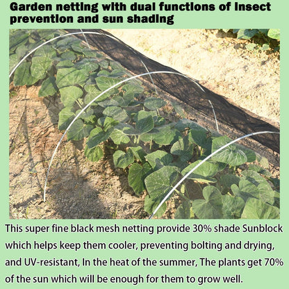 Thicker Garden Mesh Netting, 10’ x 33’ Ultra Fine Black Plant Row Covers for Vegetables Plants Fruits Flowers Protection, Nano PPT, Shading Rate 30%
