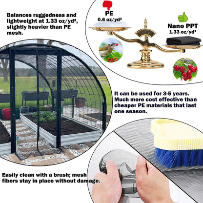 Thicker Garden Mesh Netting, 10’ x 33’ Ultra Fine Black Plant Row Covers for Vegetables Plants Fruits Flowers Protection, Nano PPT, Shading Rate 30%