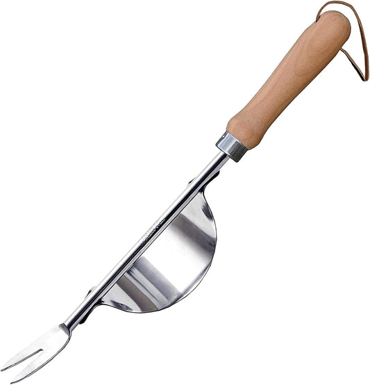 Hand Fork Stainless Steel Beech Handle Garden Tool Hand Weeder Fork for Aerating, Planting, Spreading Mulch, Weeding, Loosening, Transplanting Soil