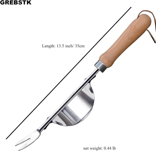 Hand Fork Stainless Steel Beech Handle Garden Tool Hand Weeder Fork for Aerating, Planting, Spreading Mulch, Weeding, Loosening, Transplanting Soil