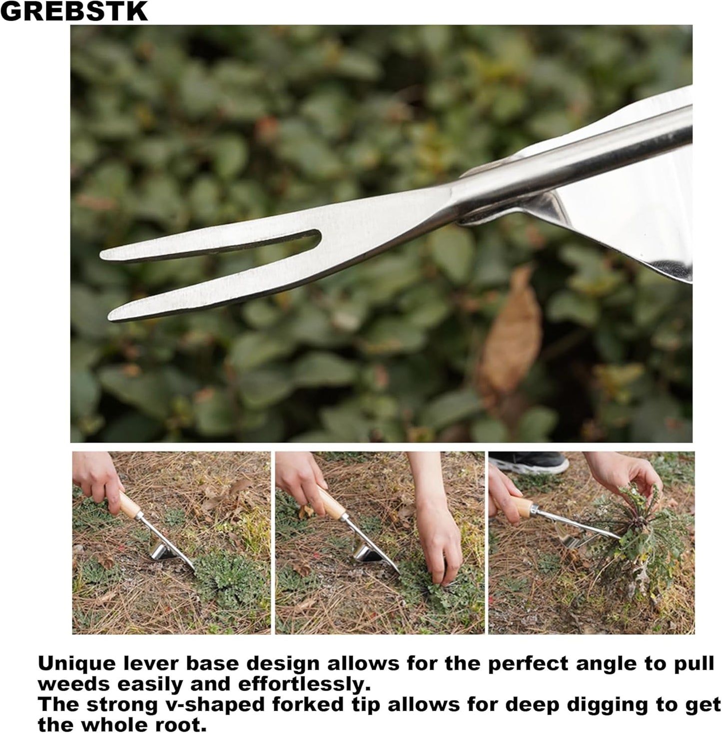Hand Fork Stainless Steel Beech Handle Garden Tool Hand Weeder Fork for Aerating, Planting, Spreading Mulch, Weeding, Loosening, Transplanting Soil