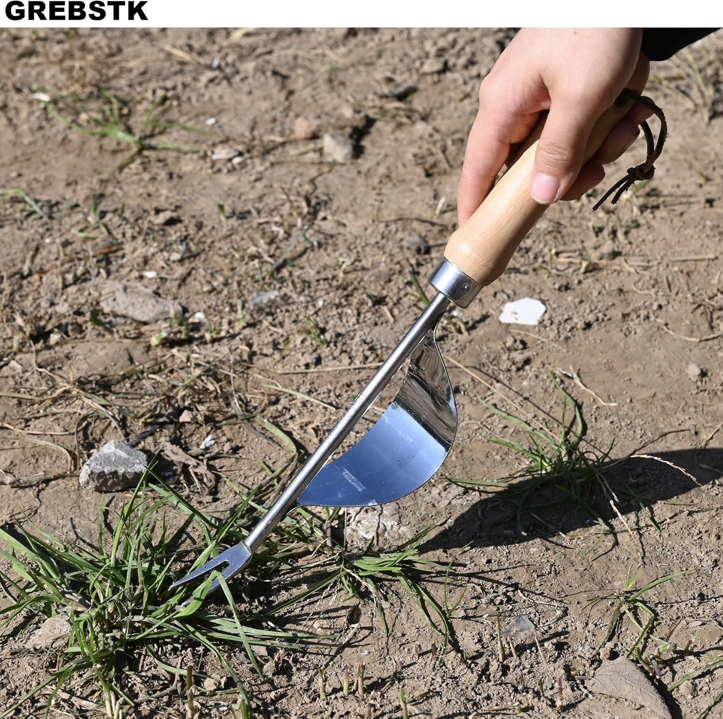 Hand Fork Stainless Steel Beech Handle Garden Tool Hand Weeder Fork for Aerating, Planting, Spreading Mulch, Weeding, Loosening, Transplanting Soil