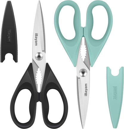 iBayam 2 Pack All Purpose Kitchen Scissors Shears Heavy Duty, Blade Covers