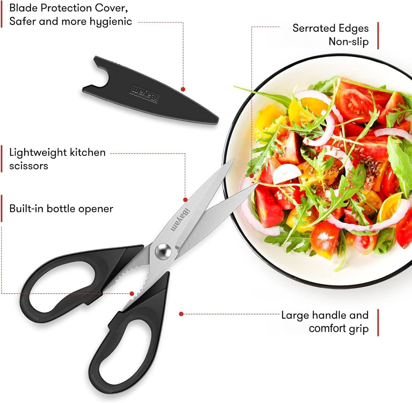 iBayam 2 Pack All Purpose Kitchen Scissors Shears Heavy Duty, Blade Covers