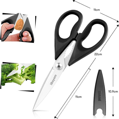 iBayam 2 Pack All Purpose Kitchen Scissors Shears Heavy Duty, Blade Covers