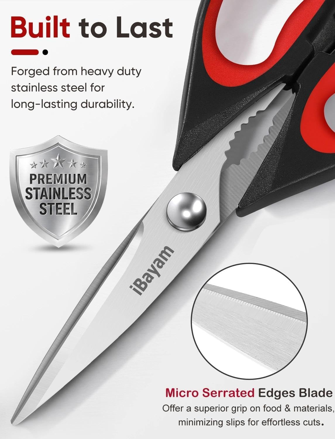 iBayam 2 Pack All Purpose Kitchen Scissors Shears Heavy Duty, Blade Covers