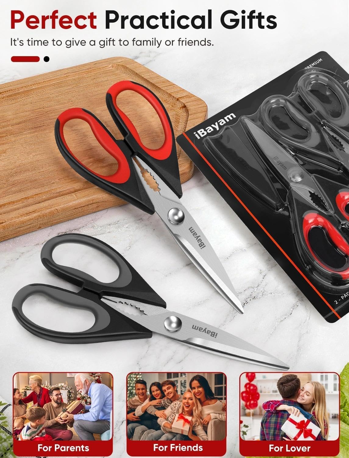 iBayam 2 Pack All Purpose Kitchen Scissors Shears Heavy Duty, Blade Covers