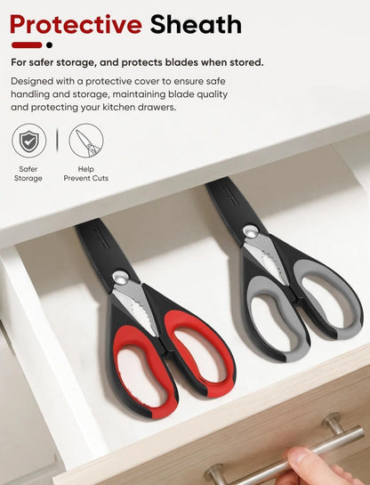 iBayam 2 Pack All Purpose Kitchen Scissors Shears Heavy Duty, Blade Covers