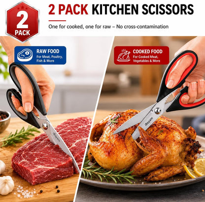 iBayam 2 Pack All Purpose Kitchen Scissors Shears Heavy Duty, Blade Covers
