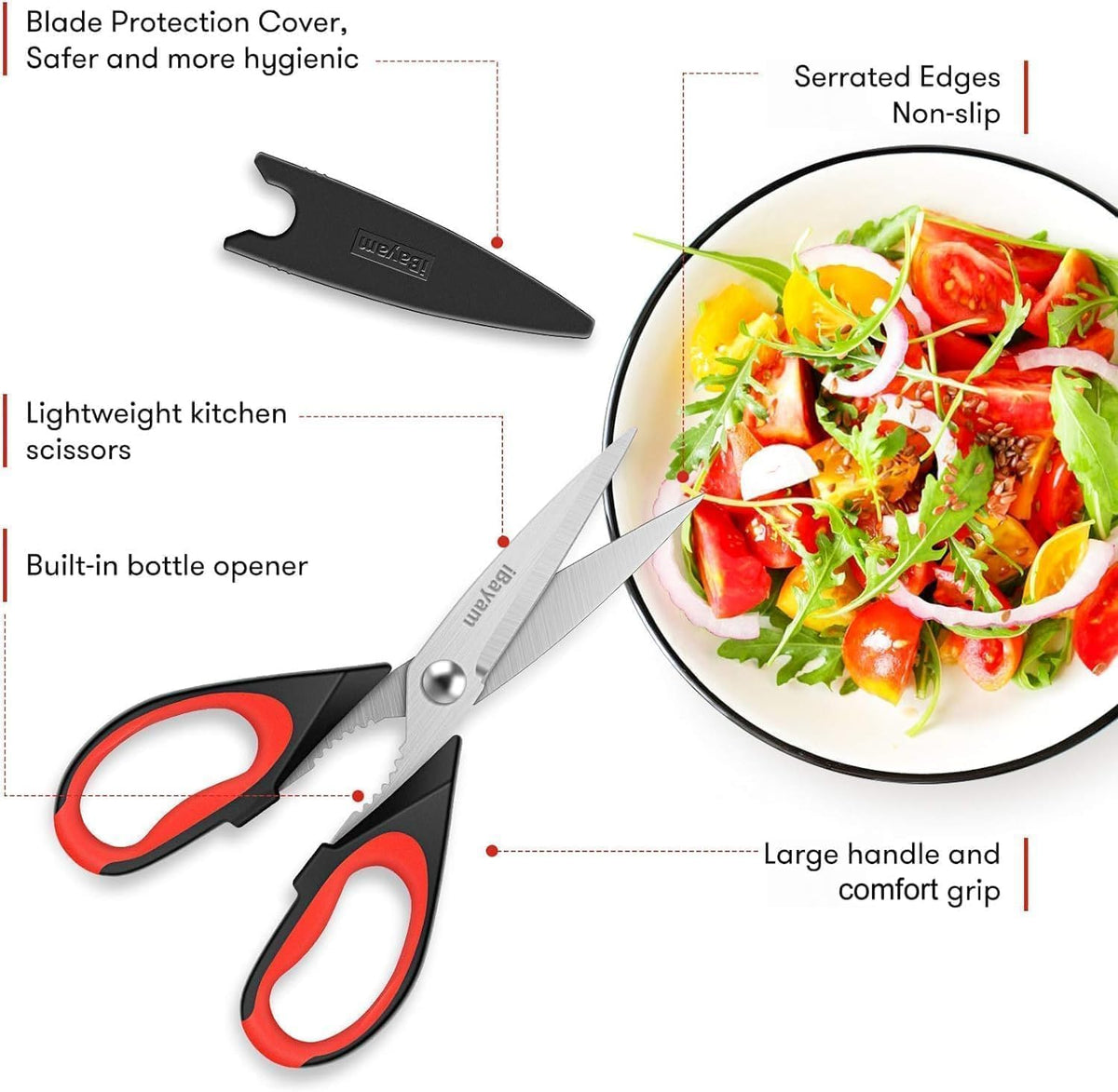 iBayam 2 Pack All Purpose Kitchen Scissors Shears Heavy Duty, Blade Covers