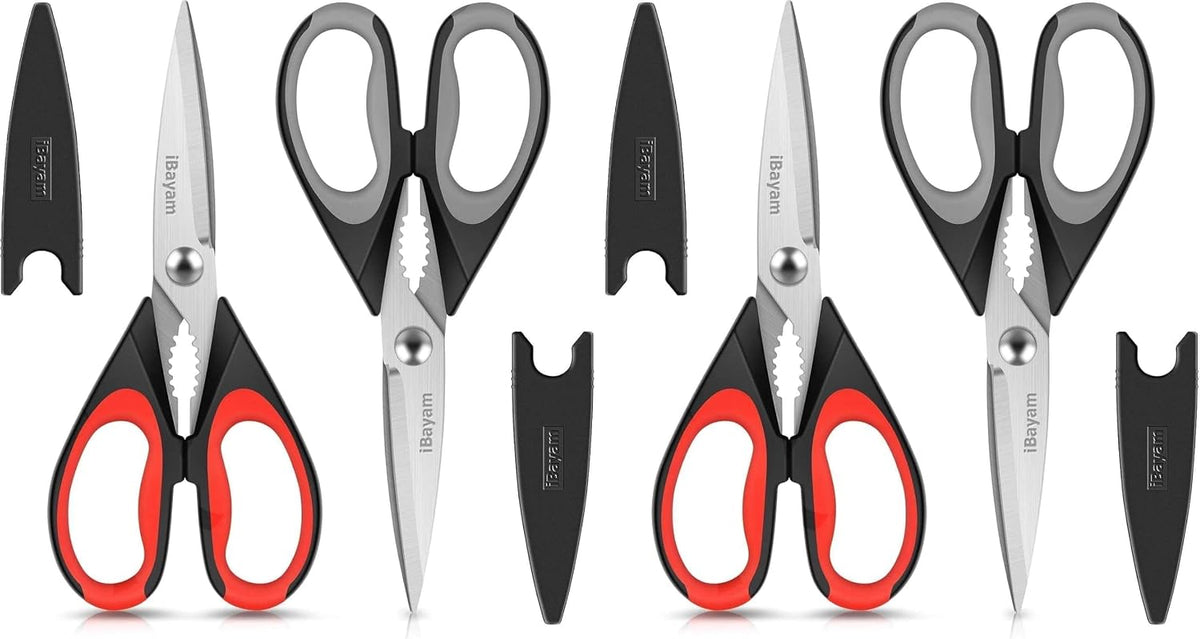 iBayam 2 Pack All Purpose Kitchen Scissors Shears Heavy Duty, Blade Covers