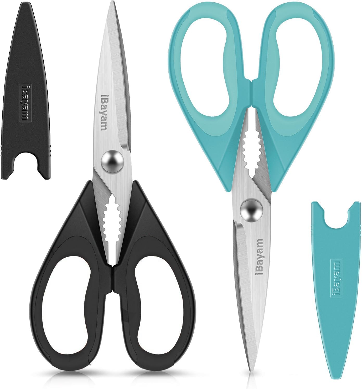 iBayam 2 Pack All Purpose Kitchen Scissors Shears Heavy Duty, Blade Covers