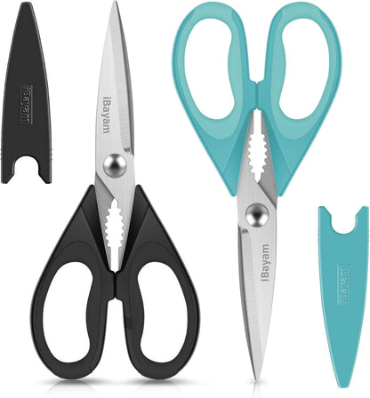 iBayam 2 Pack All Purpose Kitchen Scissors Shears Heavy Duty, Blade Covers