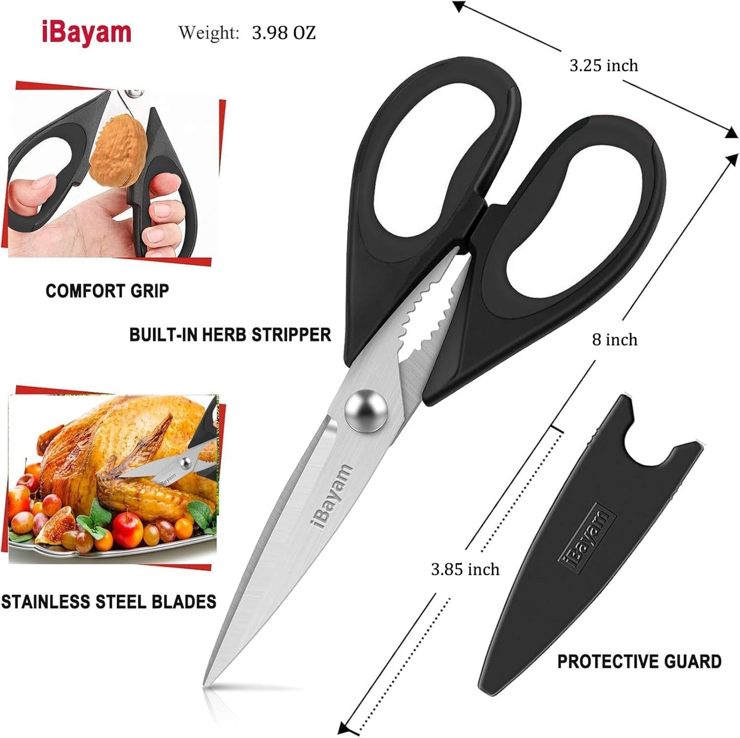 iBayam 2 Pack All Purpose Kitchen Scissors Shears Heavy Duty, Blade Covers