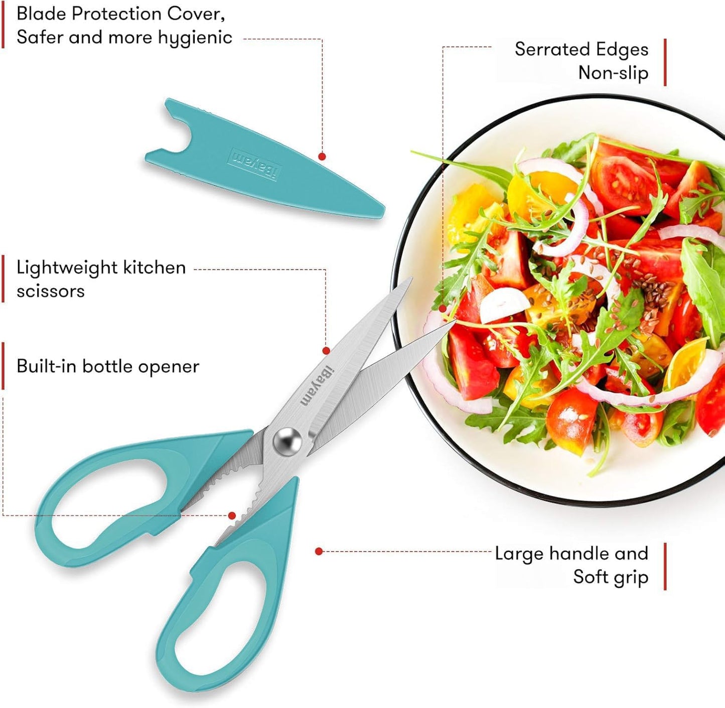 iBayam 2 Pack All Purpose Kitchen Scissors Shears Heavy Duty, Blade Covers
