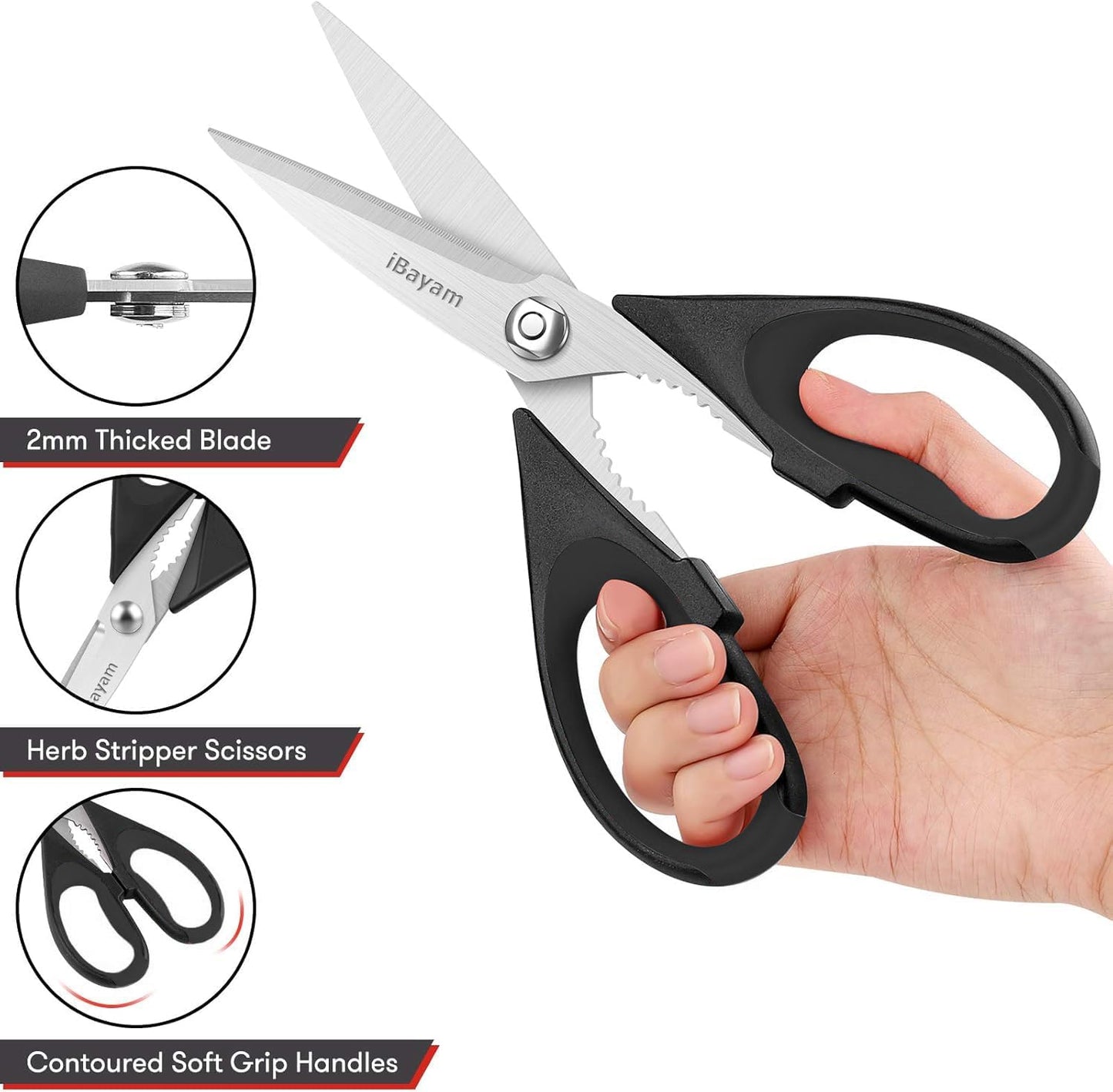 iBayam 2 Pack All Purpose Kitchen Scissors Shears Heavy Duty, Blade Covers