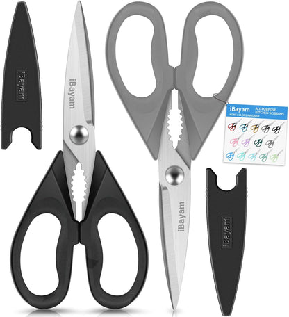 iBayam 2 Pack All Purpose Kitchen Scissors Shears Heavy Duty, Blade Covers