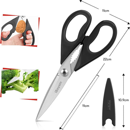 iBayam 2 Pack All Purpose Kitchen Scissors Shears Heavy Duty, Blade Covers