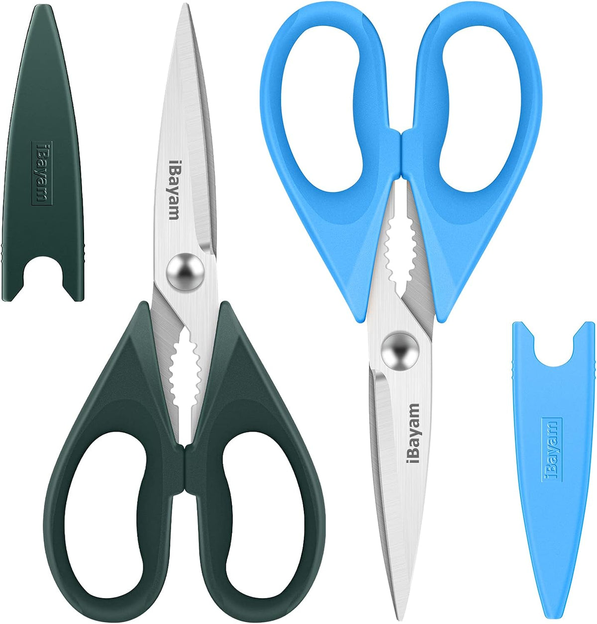 iBayam 2 Pack All Purpose Kitchen Scissors Shears Heavy Duty, Blade Covers