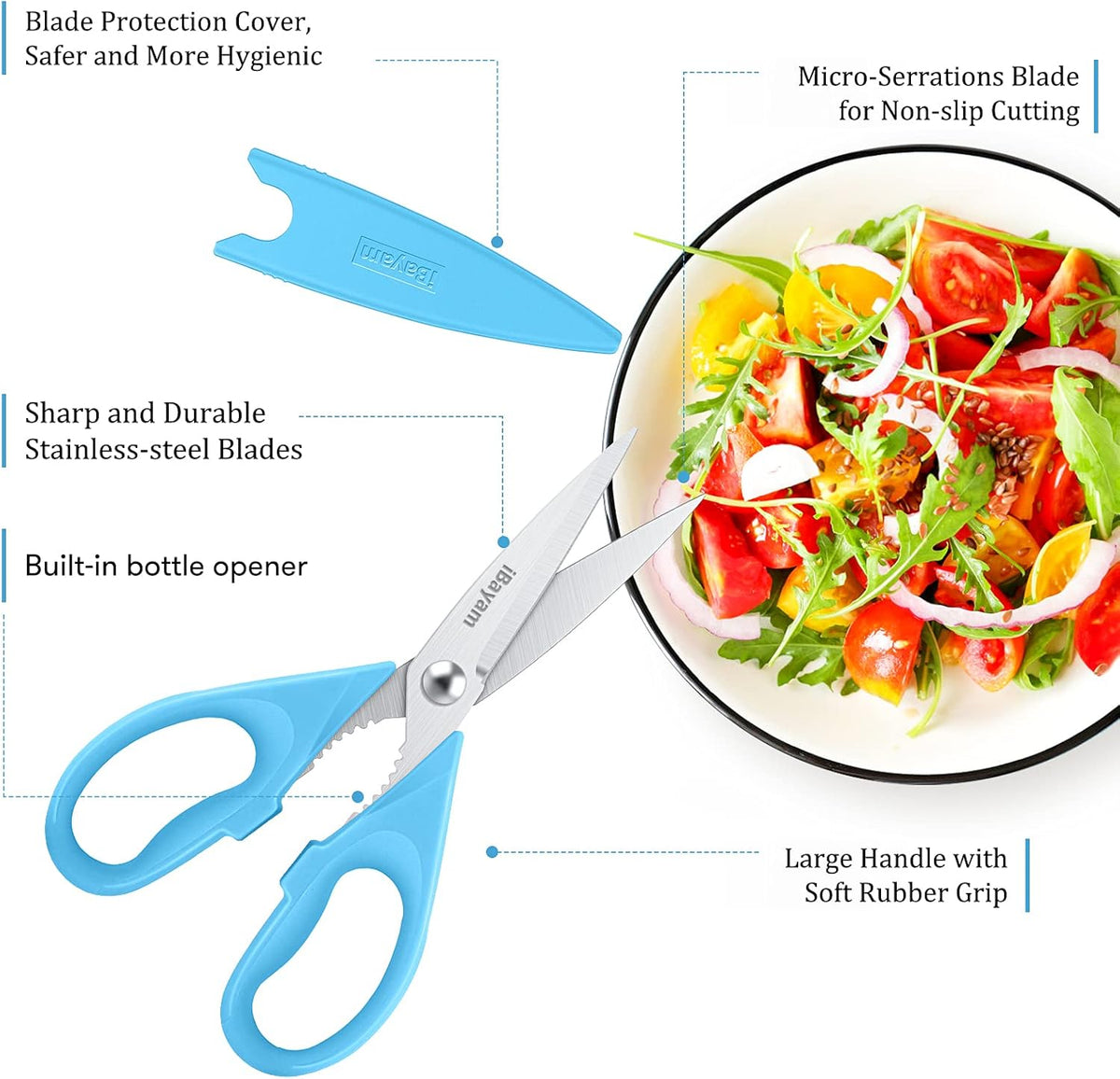 iBayam 2 Pack All Purpose Kitchen Scissors Shears Heavy Duty, Blade Covers