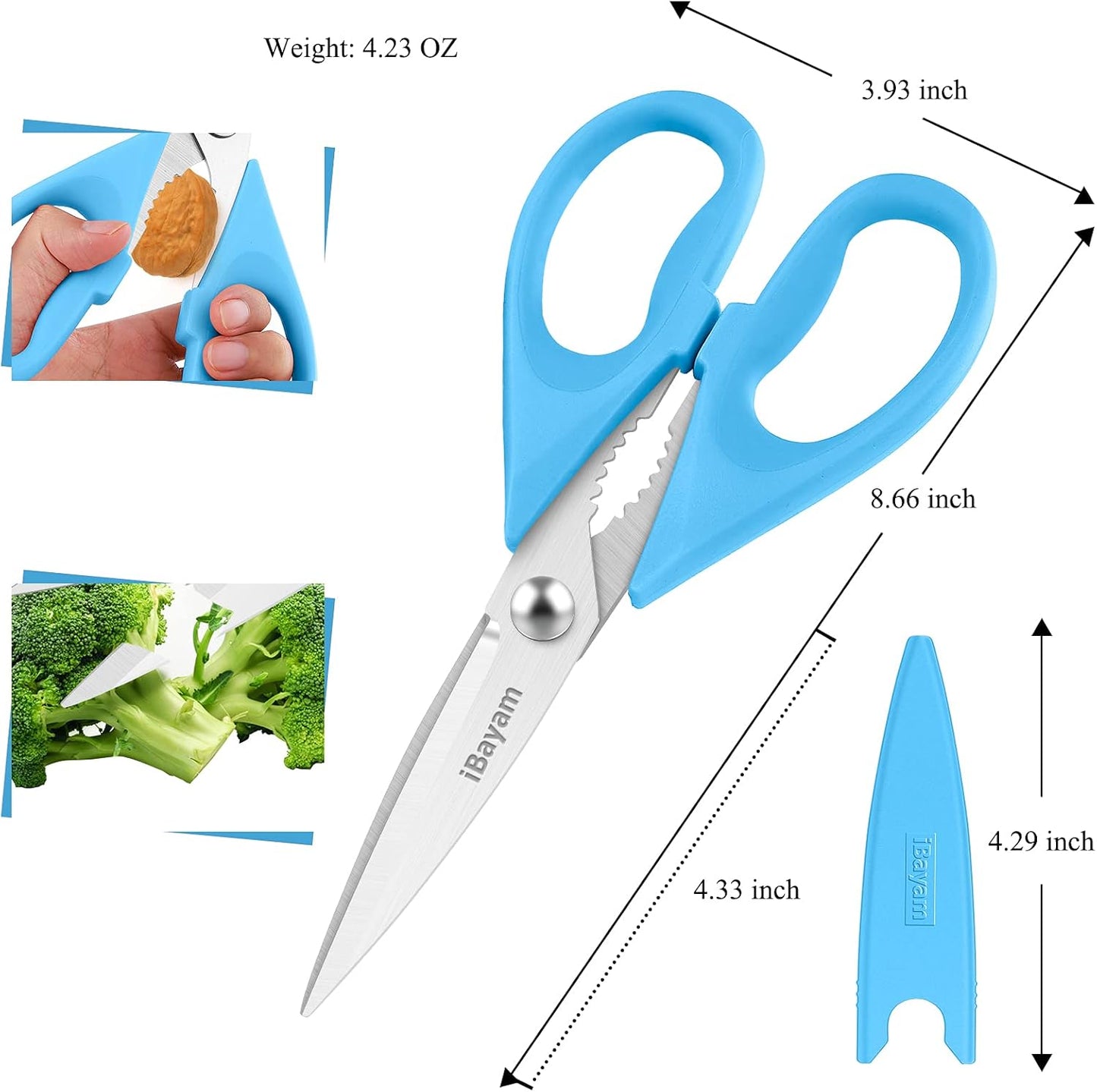 iBayam 2 Pack All Purpose Kitchen Scissors Shears Heavy Duty, Blade Covers