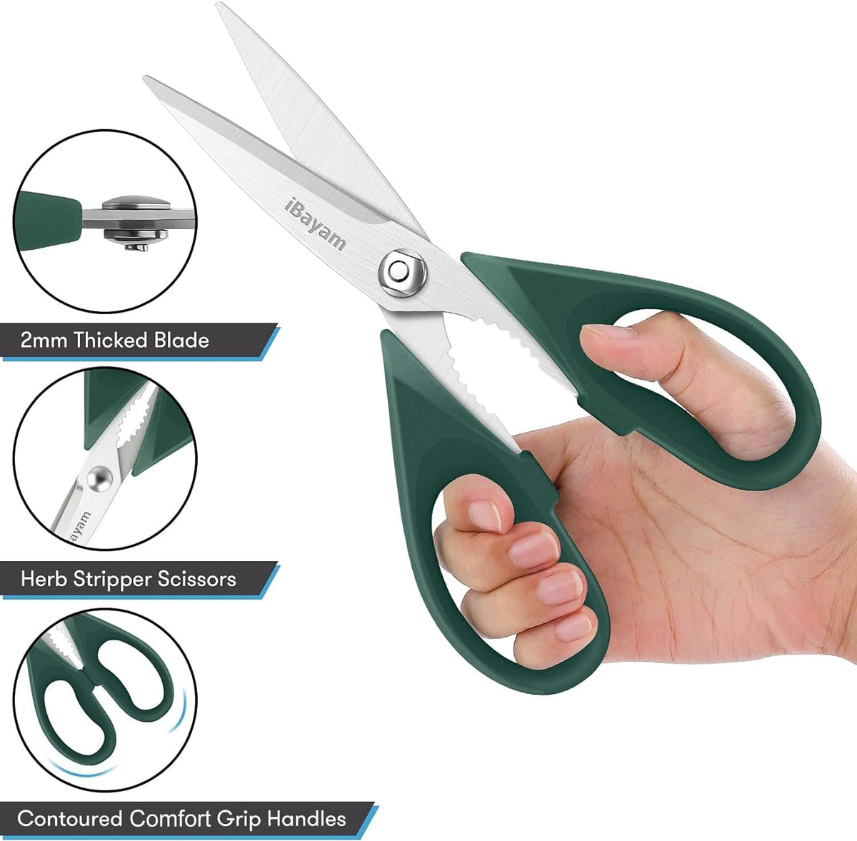 iBayam 2 Pack All Purpose Kitchen Scissors Shears Heavy Duty, Blade Covers