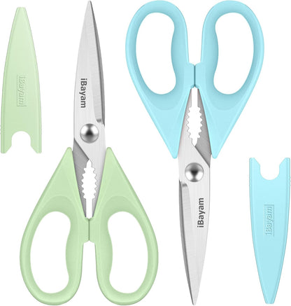 iBayam 2 Pack All Purpose Kitchen Scissors Shears Heavy Duty, Blade Covers