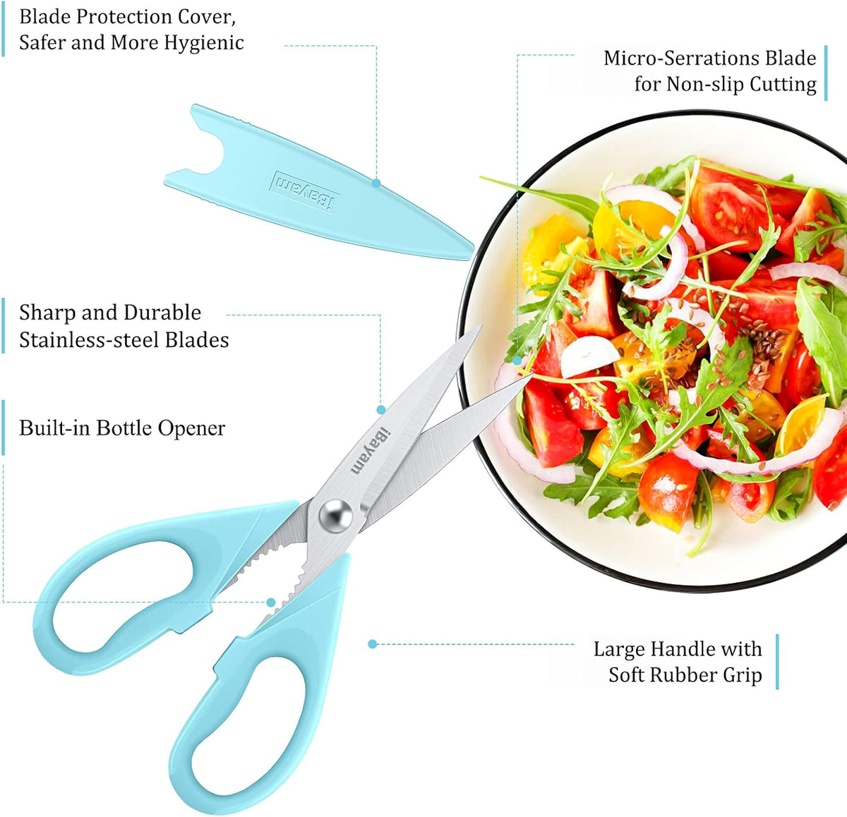 iBayam 2 Pack All Purpose Kitchen Scissors Shears Heavy Duty, Blade Covers