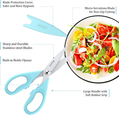 iBayam 2 Pack All Purpose Kitchen Scissors Shears Heavy Duty, Blade Covers
