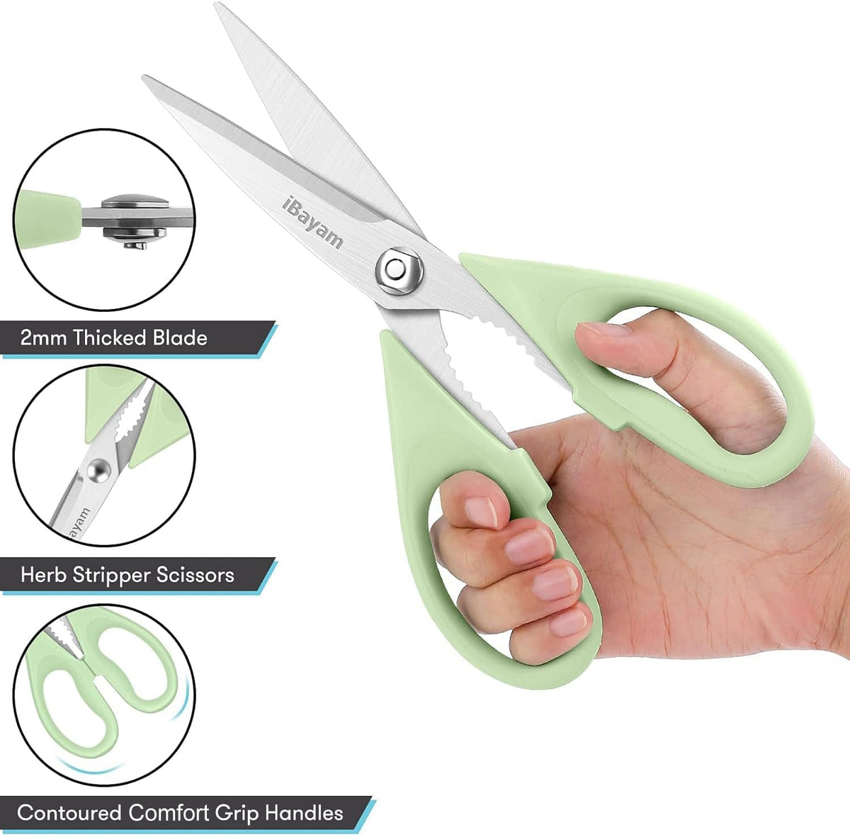 iBayam 2 Pack All Purpose Kitchen Scissors Shears Heavy Duty, Blade Covers