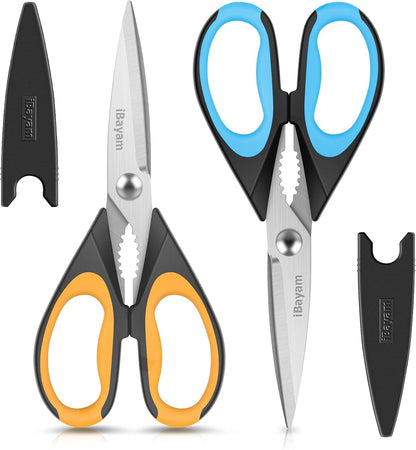 iBayam 2 Pack All Purpose Kitchen Scissors Shears Heavy Duty, Blade Covers