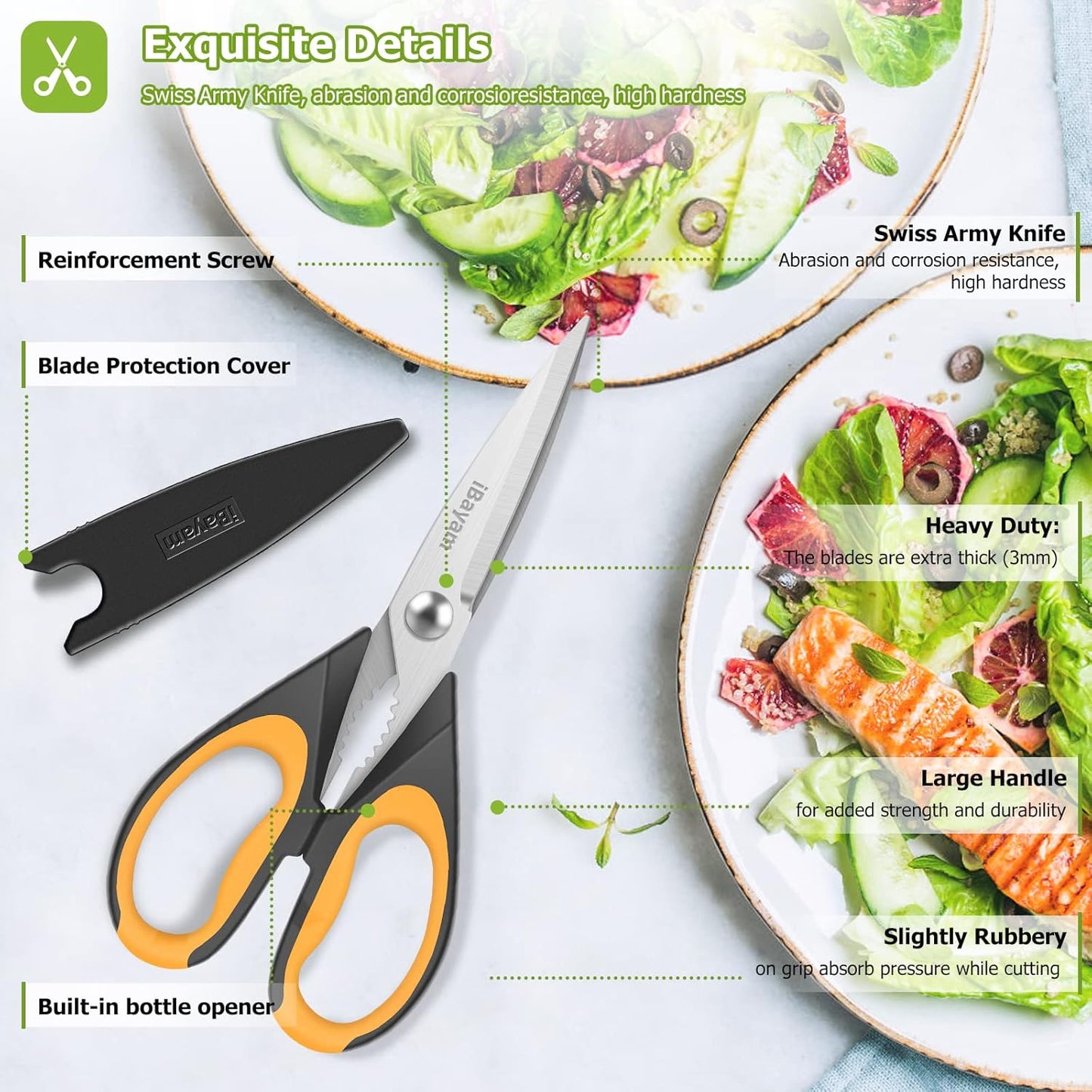iBayam 2 Pack All Purpose Kitchen Scissors Shears Heavy Duty, Blade Covers