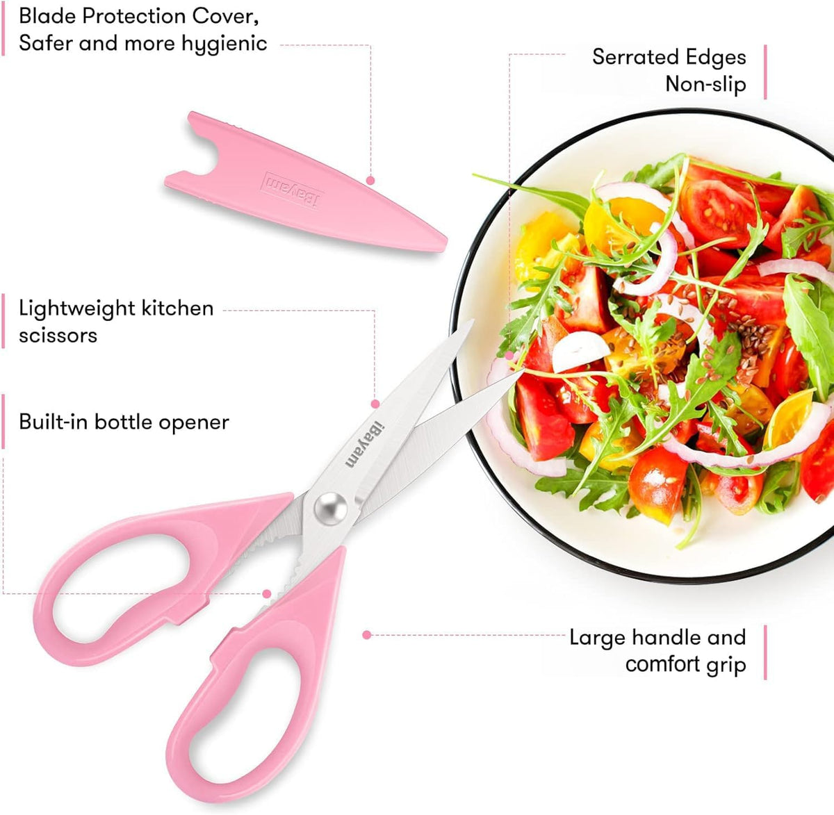 iBayam 2 Pack All Purpose Kitchen Scissors Shears Heavy Duty, Blade Covers