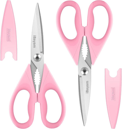 iBayam 2 Pack All Purpose Kitchen Scissors Shears Heavy Duty, Blade Covers