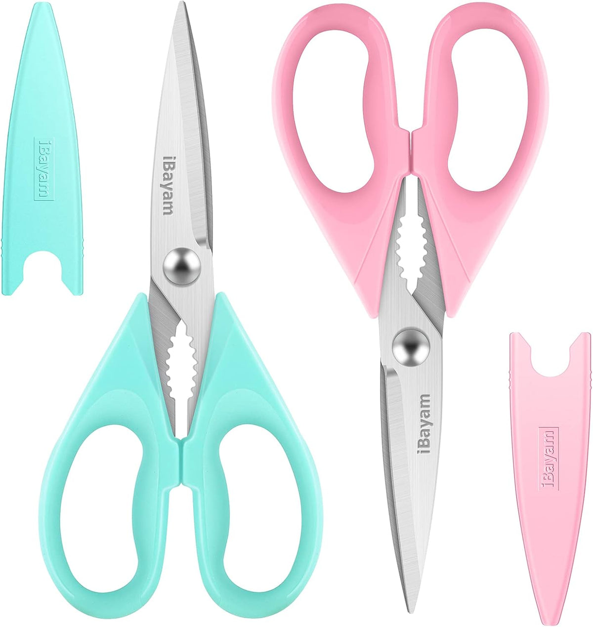 iBayam 2 Pack All Purpose Kitchen Scissors Shears Heavy Duty, Blade Covers