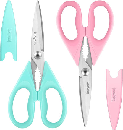iBayam 2 Pack All Purpose Kitchen Scissors Shears Heavy Duty, Blade Covers