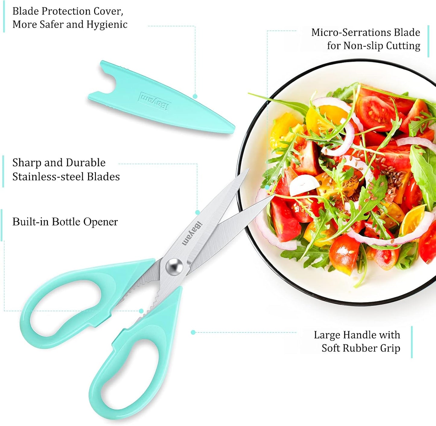 iBayam 2 Pack All Purpose Kitchen Scissors Shears Heavy Duty, Blade Covers