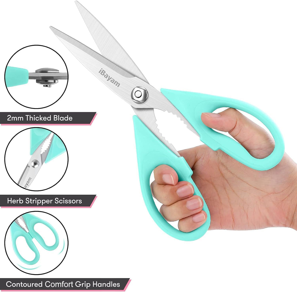 iBayam 2 Pack All Purpose Kitchen Scissors Shears Heavy Duty, Blade Covers