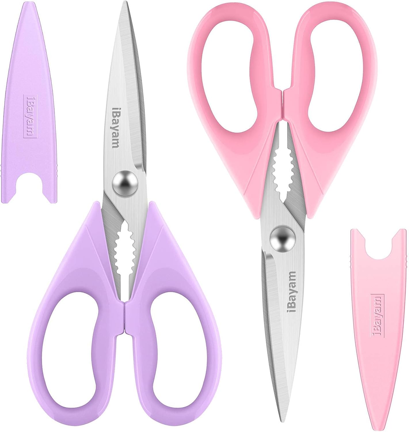 iBayam 2 Pack All Purpose Kitchen Scissors Shears Heavy Duty, Blade Covers