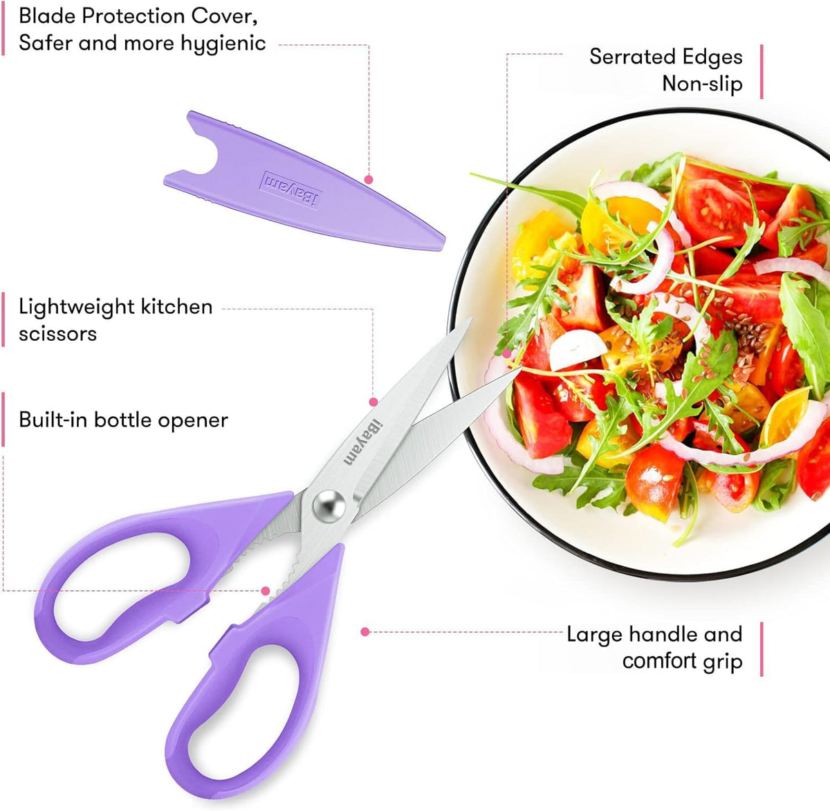 iBayam 2 Pack All Purpose Kitchen Scissors Shears Heavy Duty, Blade Covers