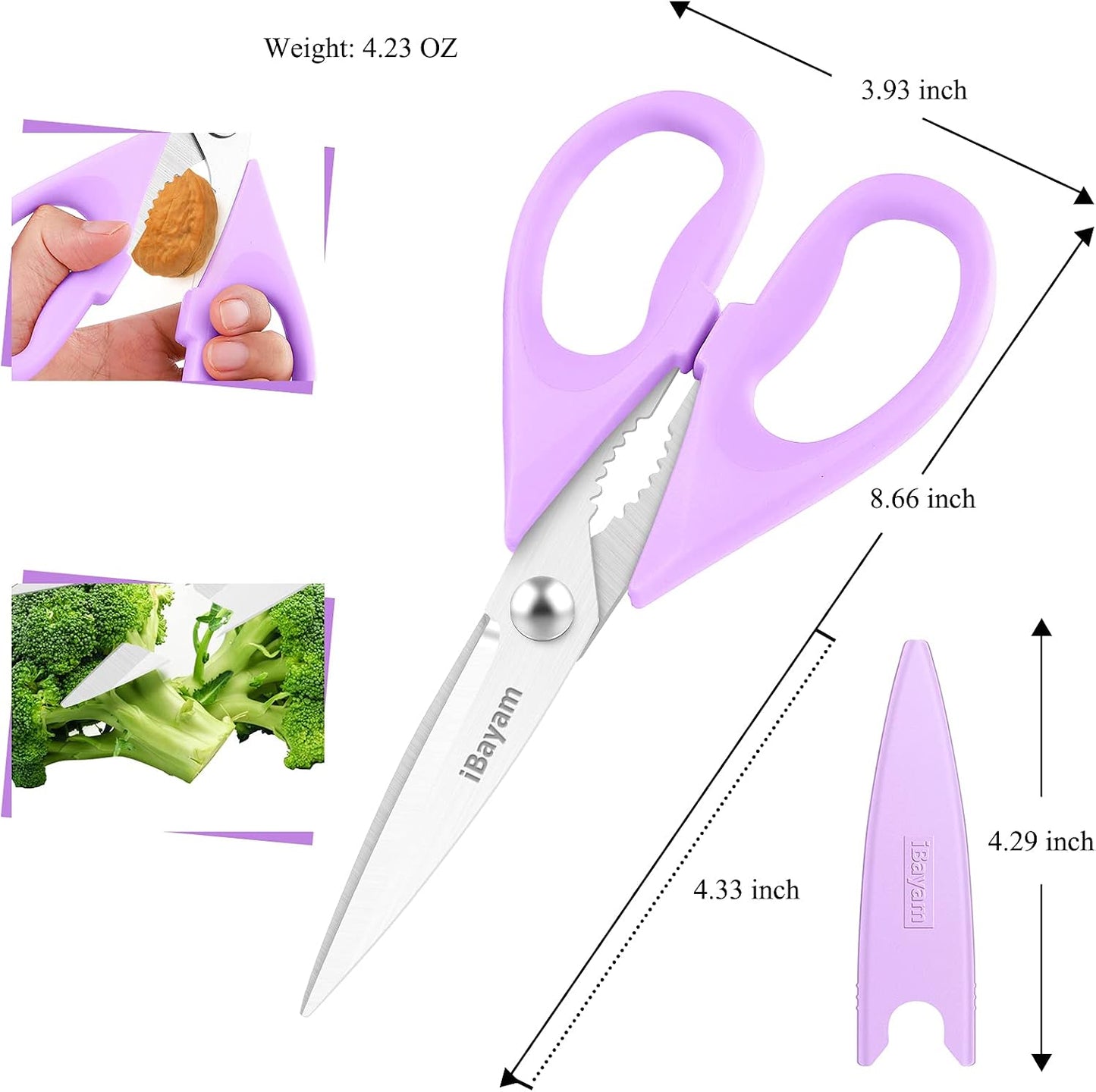 iBayam 2 Pack All Purpose Kitchen Scissors Shears Heavy Duty, Blade Covers